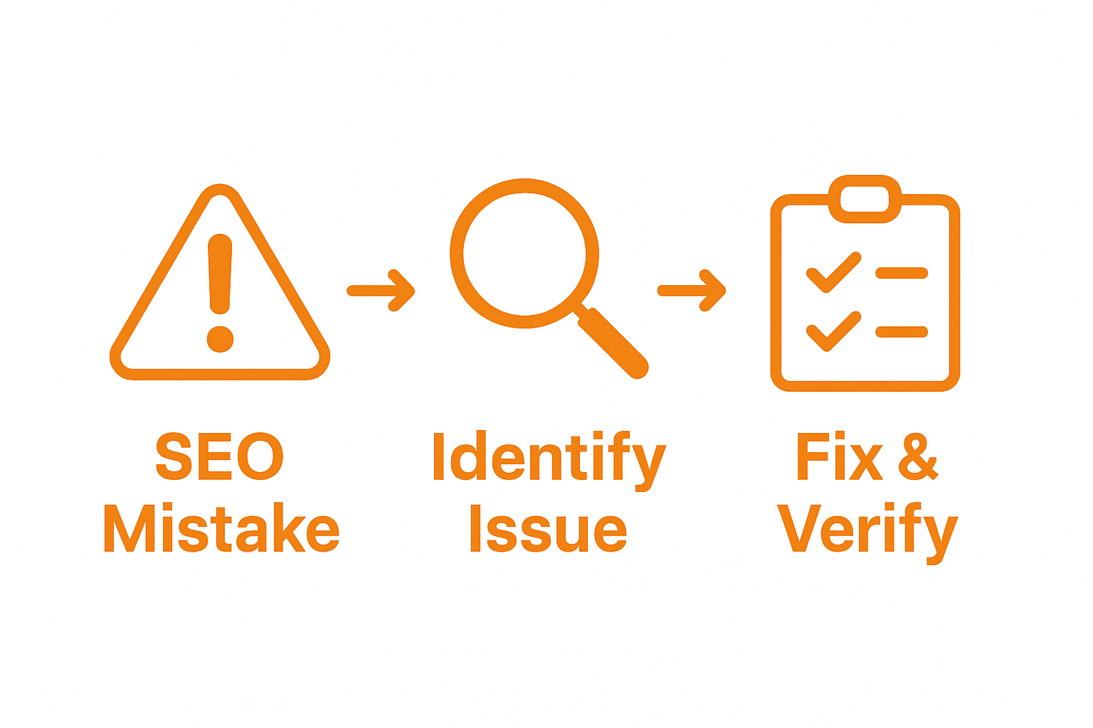Visual workflow: spot SEO mistake, identify, and fix.