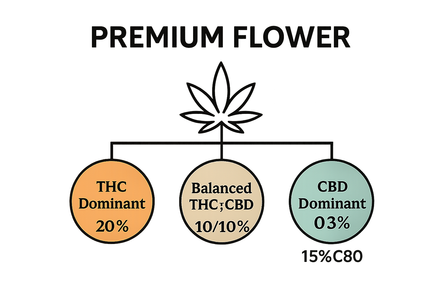Infographic showing cannabis flower types by cannabinoid profile