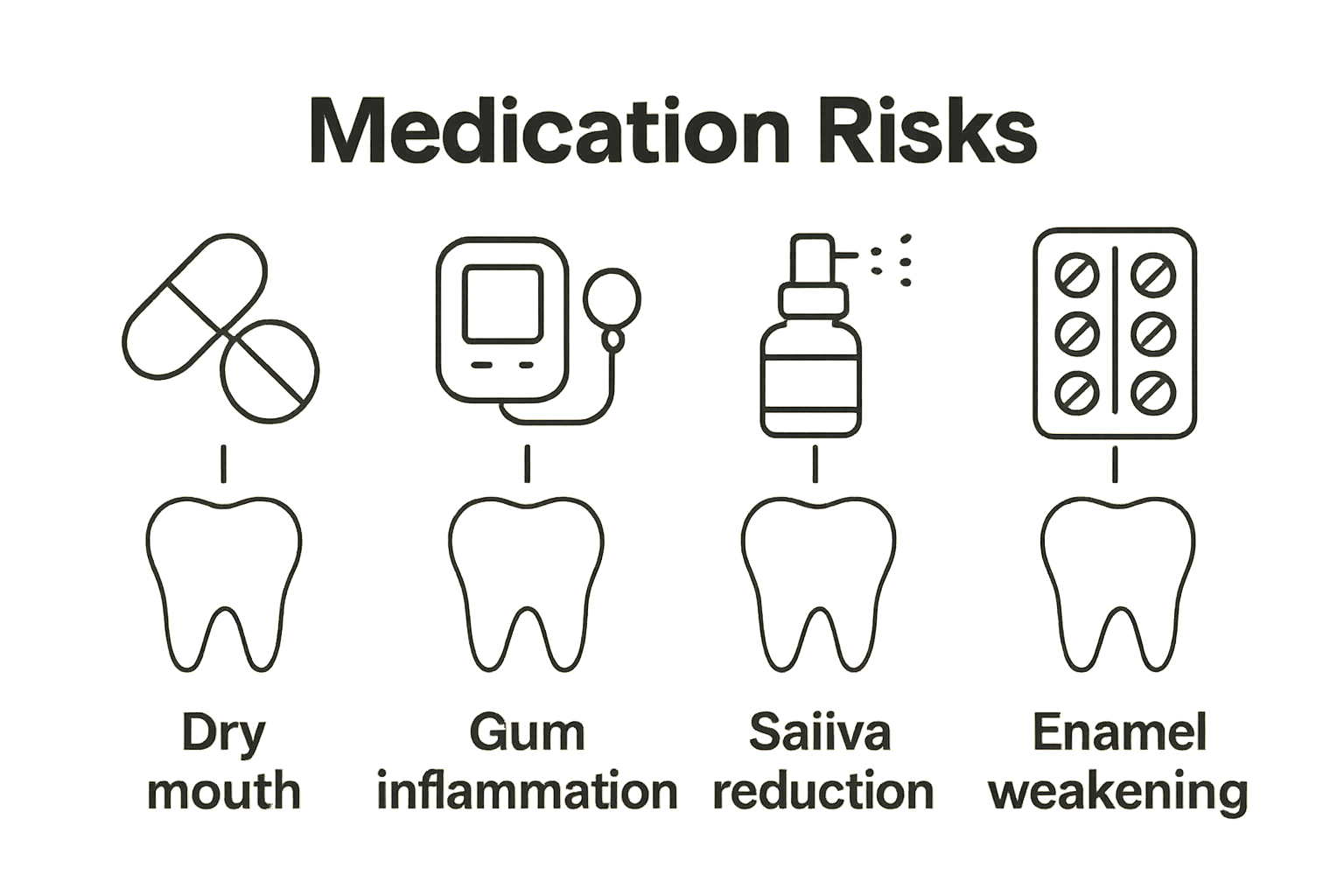 Infographic showing four common medication types and their oral health impacts