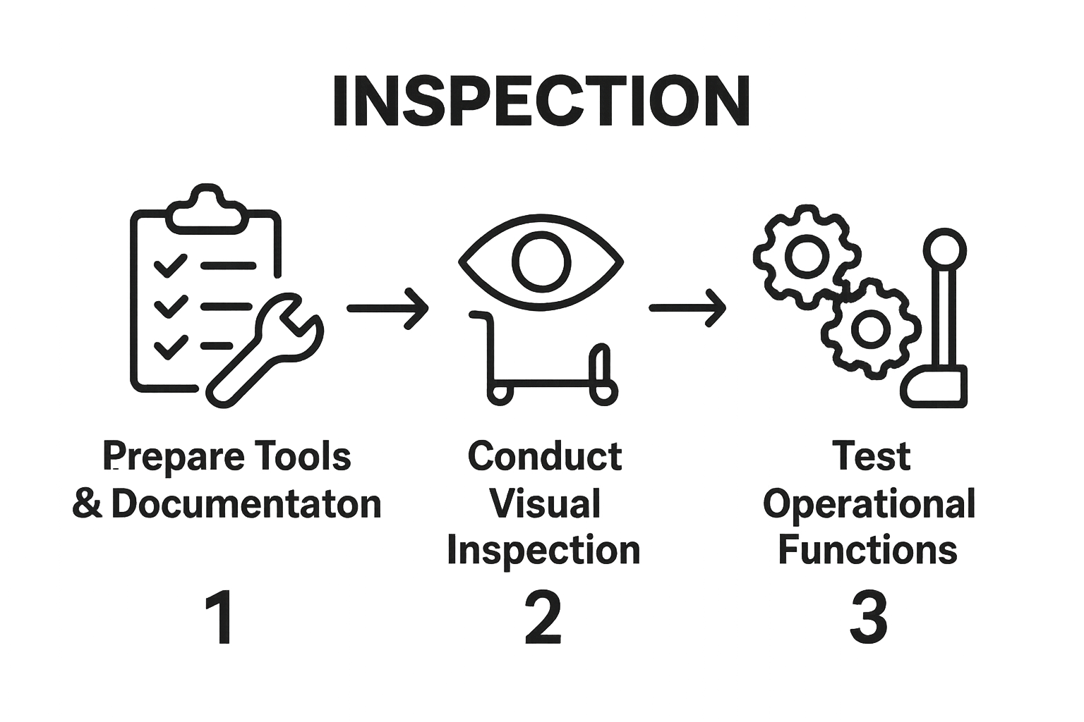 Infographic showing three key steps of pallet jack inspection