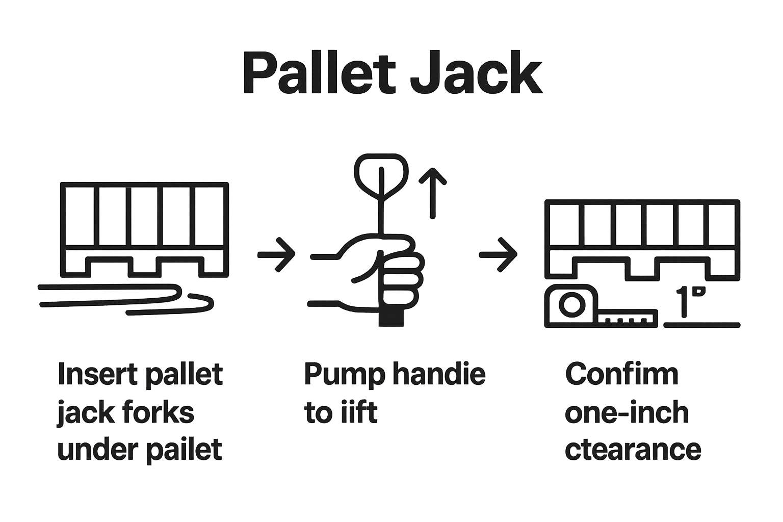 Three-step pallet jack lifting process infographic