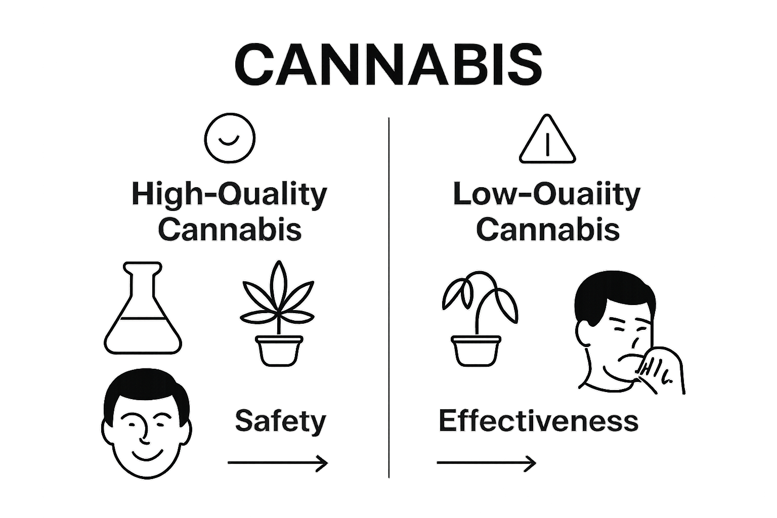 Infographic comparing high-quality vs. low-quality cannabis outcomes