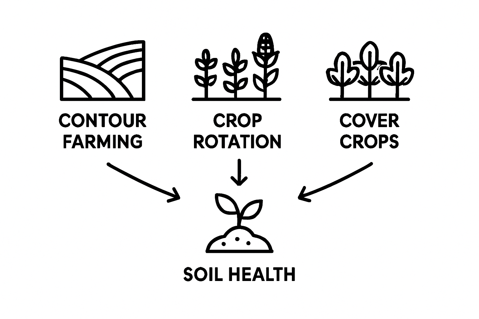 Icon-based comparison of contour farming, crop rotation, and cover crops