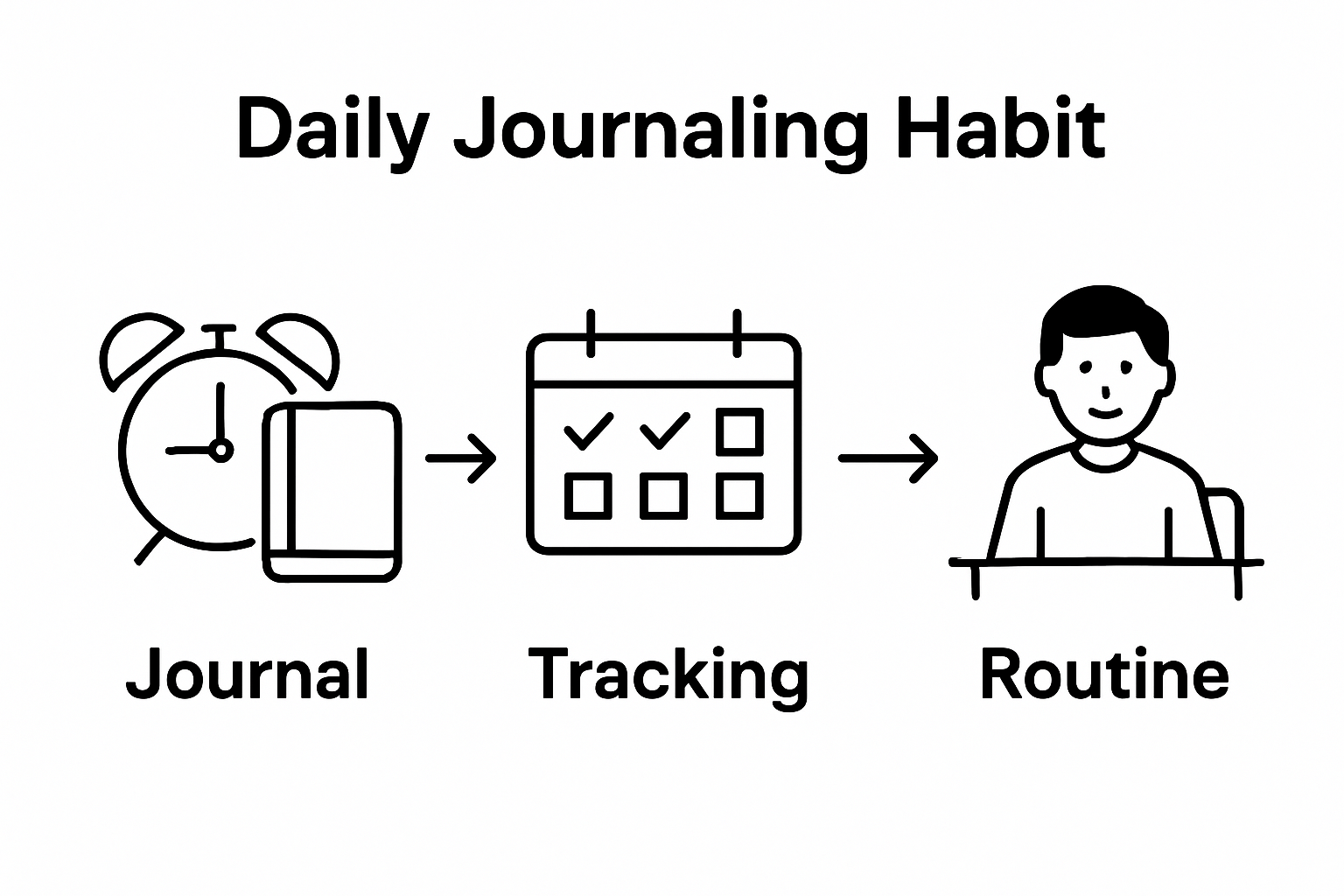 Infographic shows setting a journaling time, tracking progress on a calendar, and enjoying consistent mindfulness journaling.