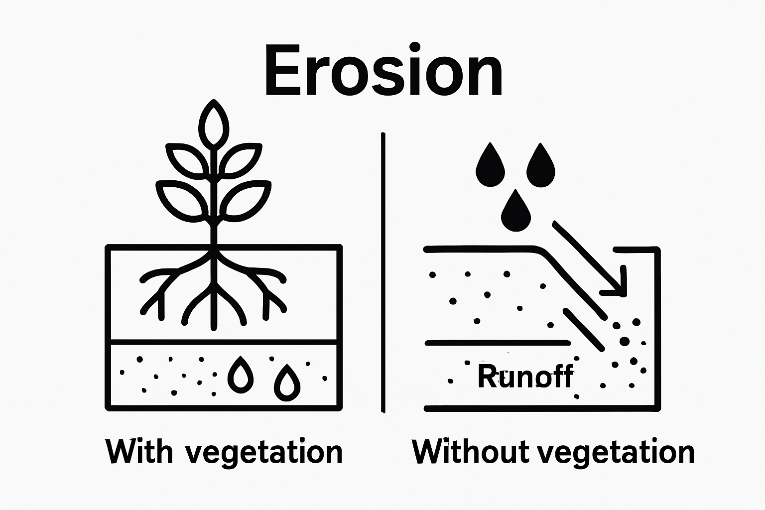 Infographic comparing soil erosion on vegetated vs. bare land