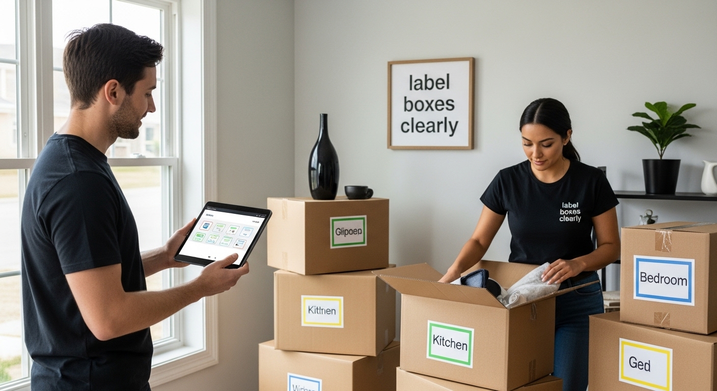 unpacking labeled moving boxes