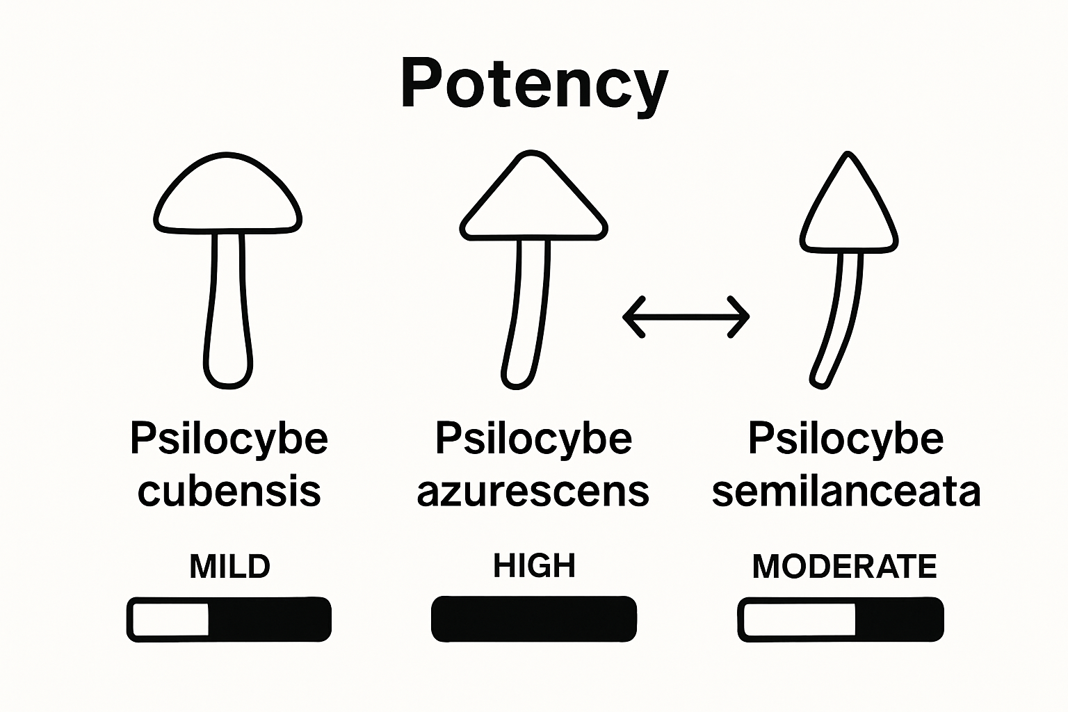 Three common microdosing mushroom types compared visually