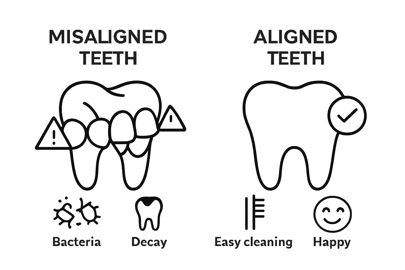 Infographic comparing aligned and misaligned teeth