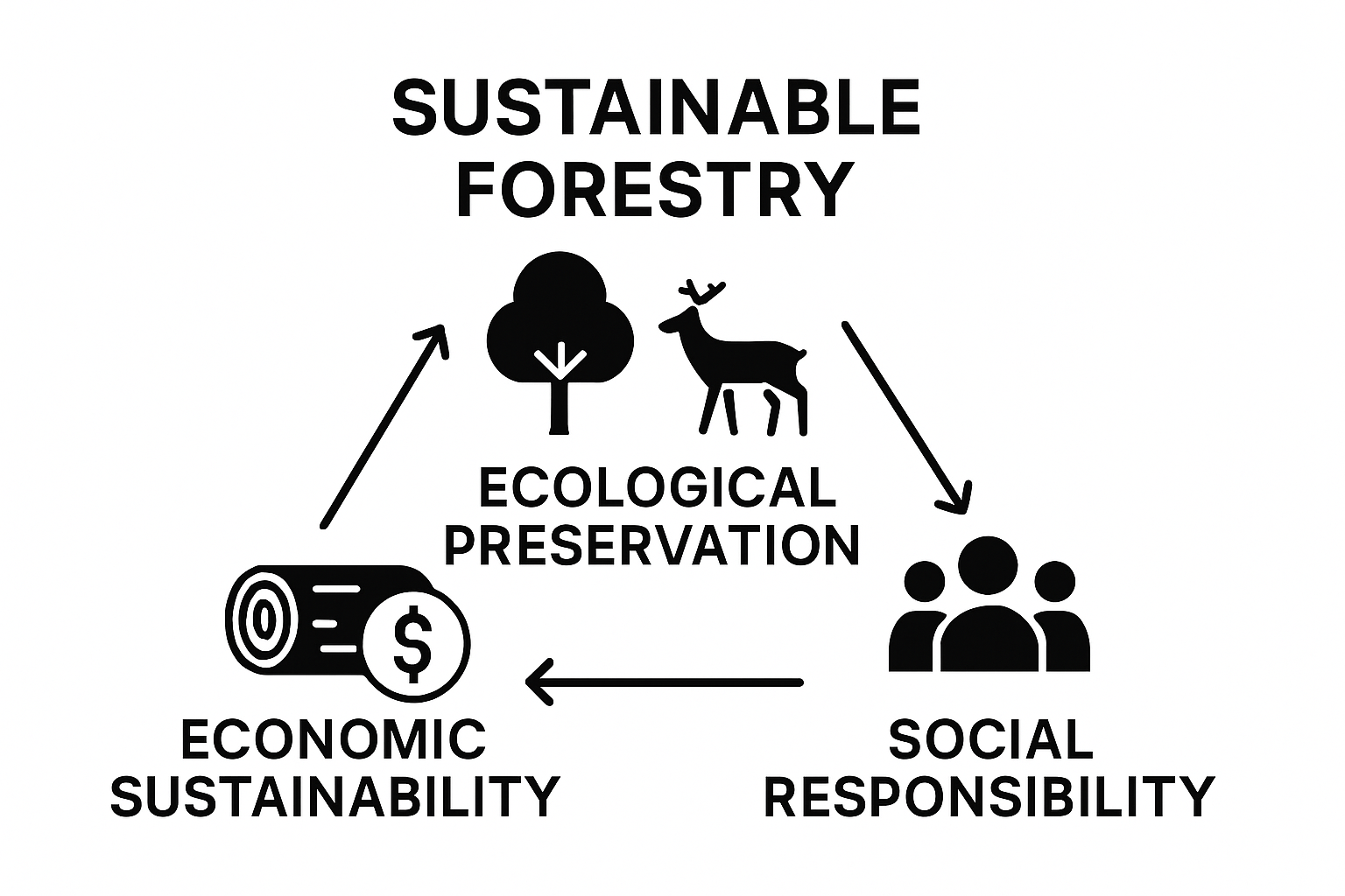 Three pillars of sustainable forestry visual comparison