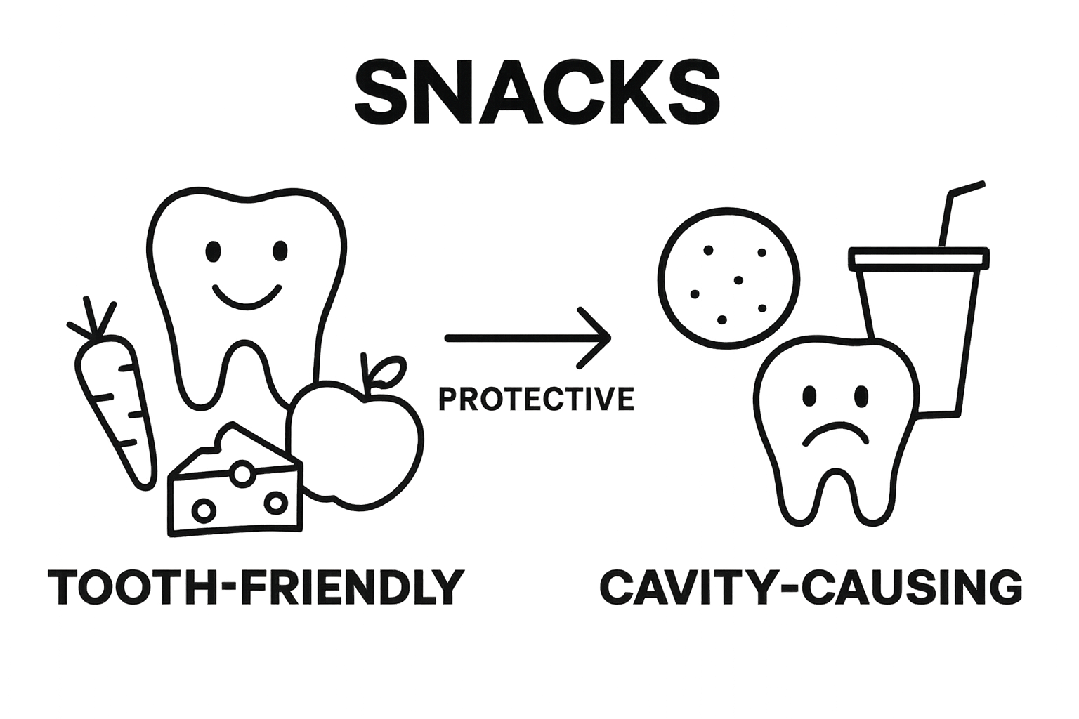 Comparison of healthy and unhealthy snacks for teeth