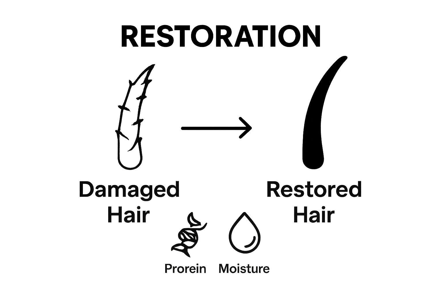 Infographic comparing damaged hair to restored hair