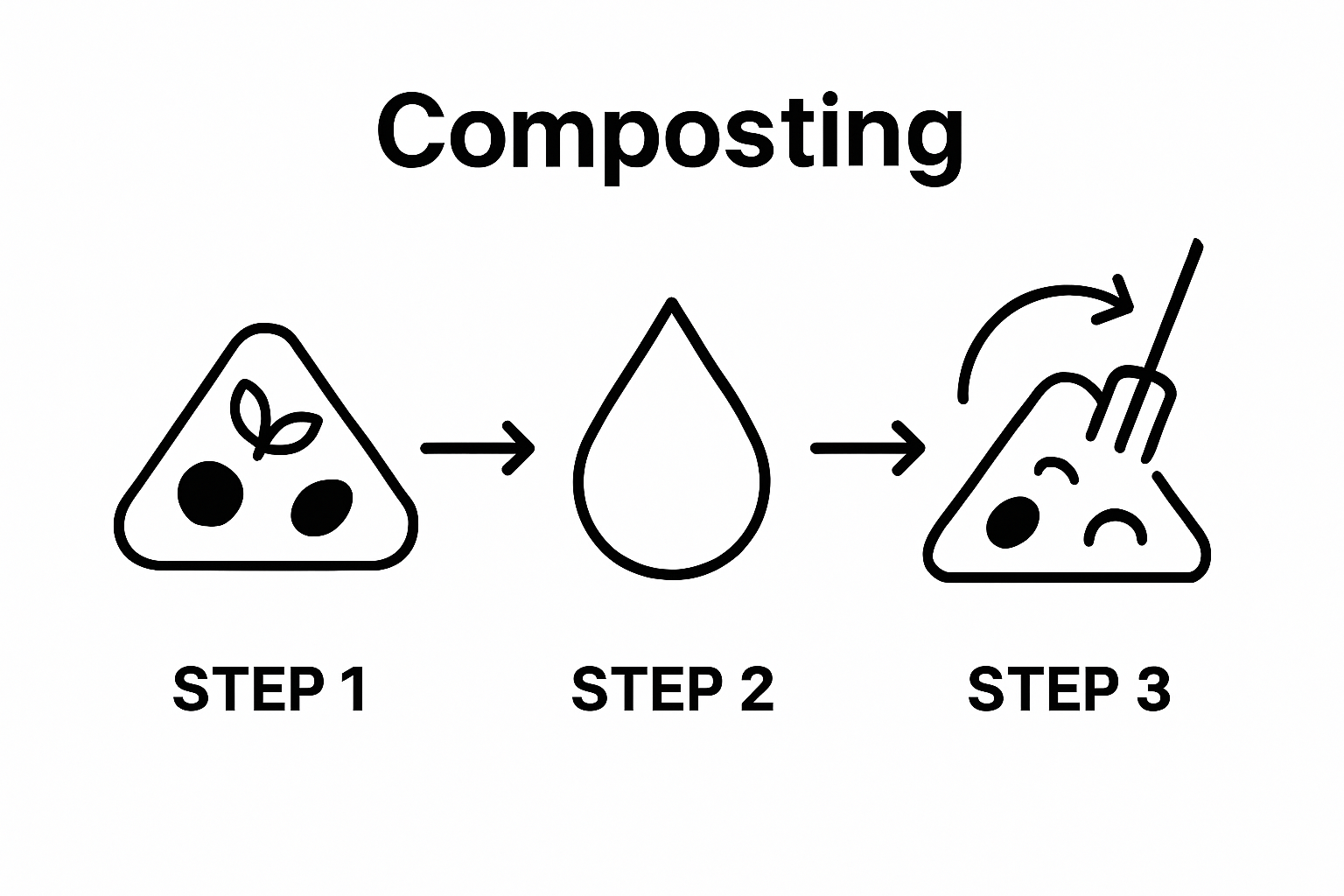Infographic illustrating the basic 3-step composting process for beginners