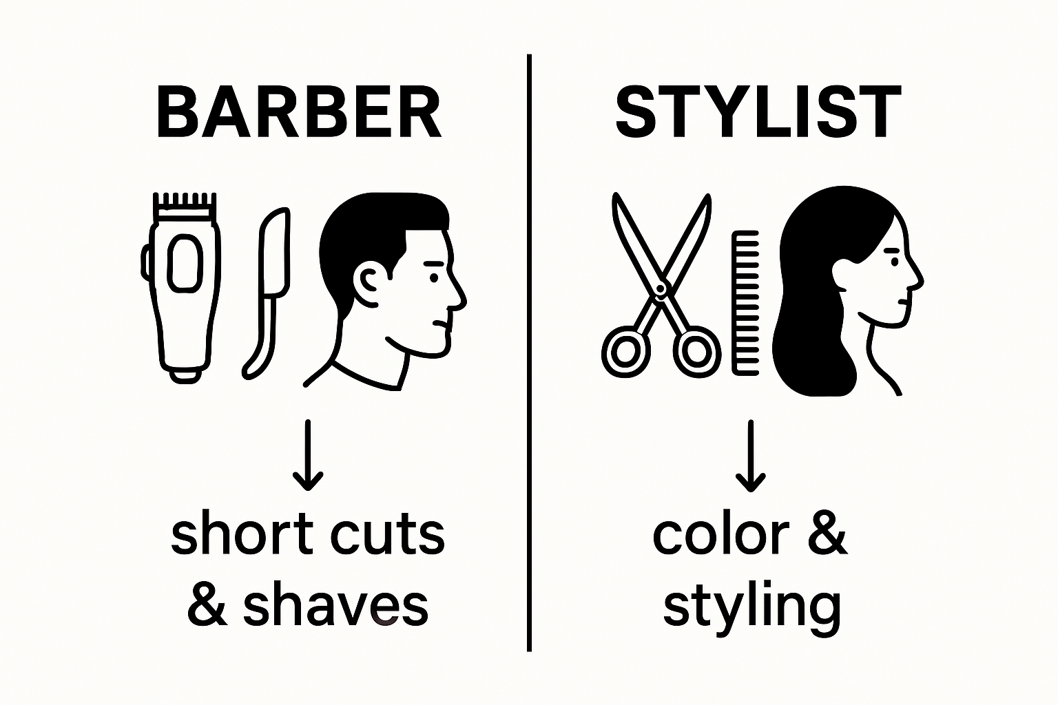 Infographic comparing barbers and stylists roles and tools