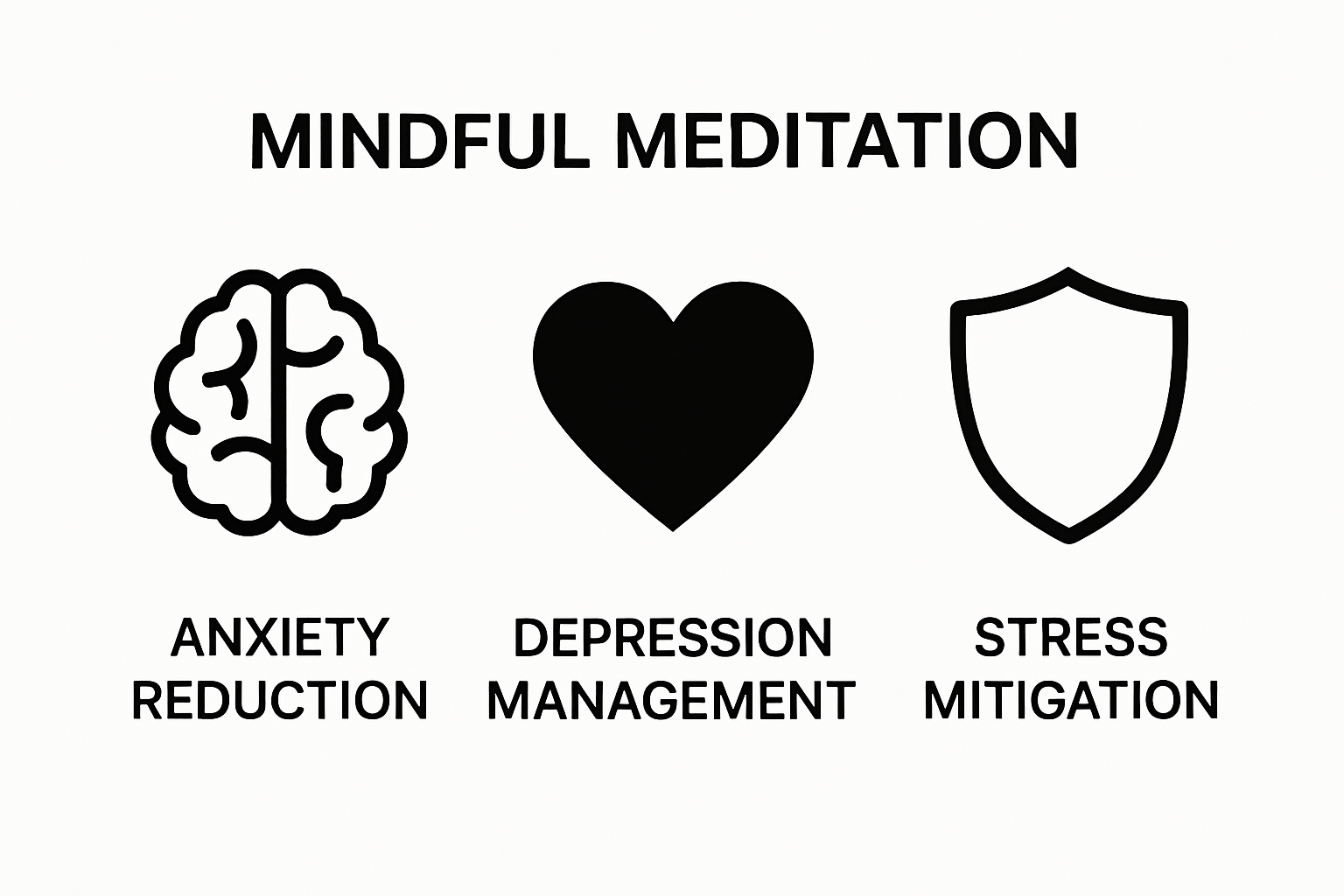 Infographic showing three mental health benefits of mindful meditation