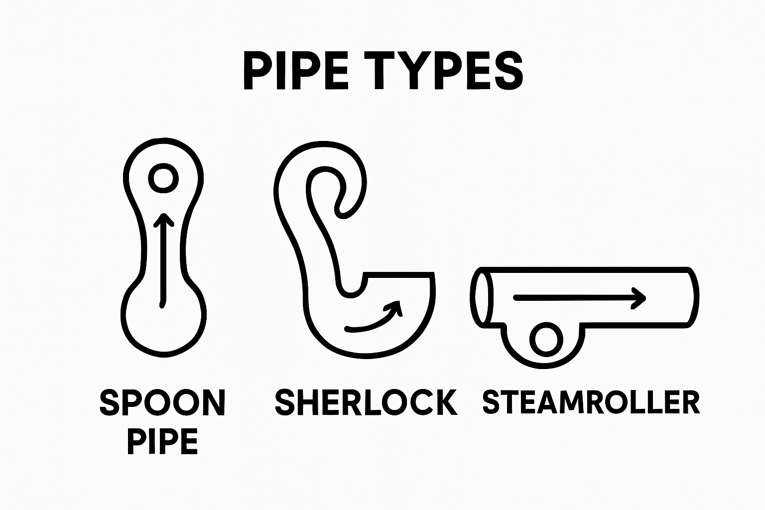 Simple visual comparison of spoon, Sherlock, and steamroller glass pipes