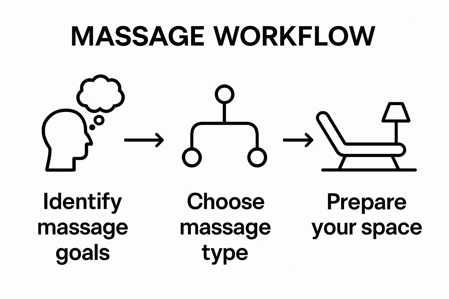 Three-step infographic: identify goals, choose massage type, prepare space