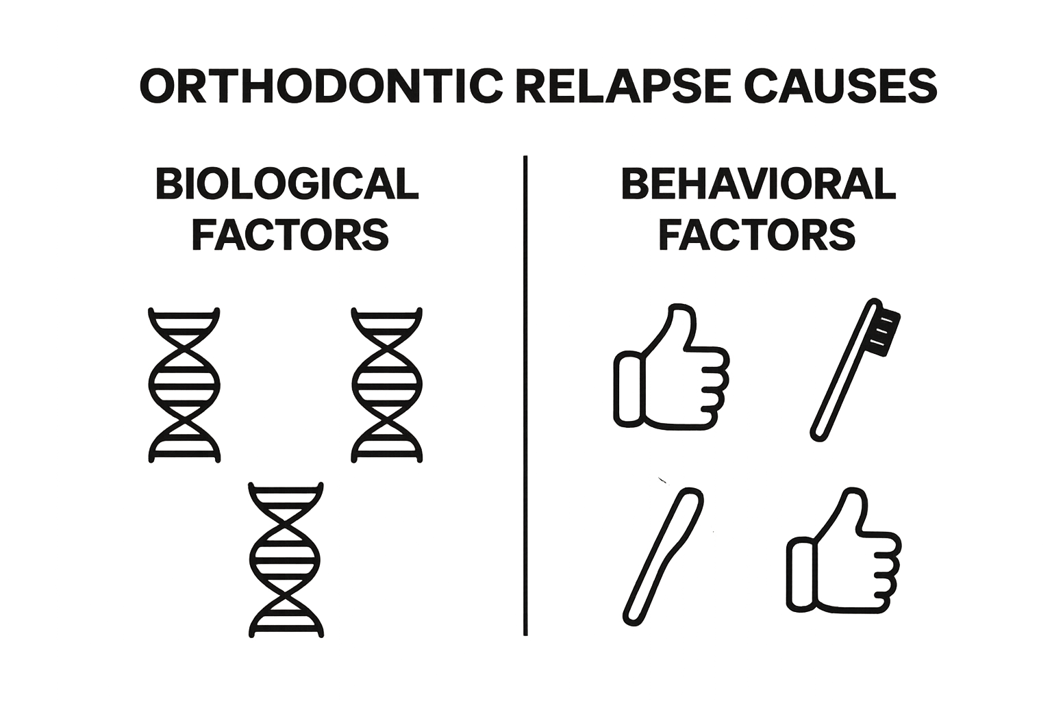 Infographic comparing biological and behavioral orthodontic relapse causes