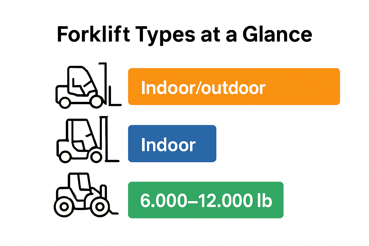 Infographic comparing three forklift types and their uses
