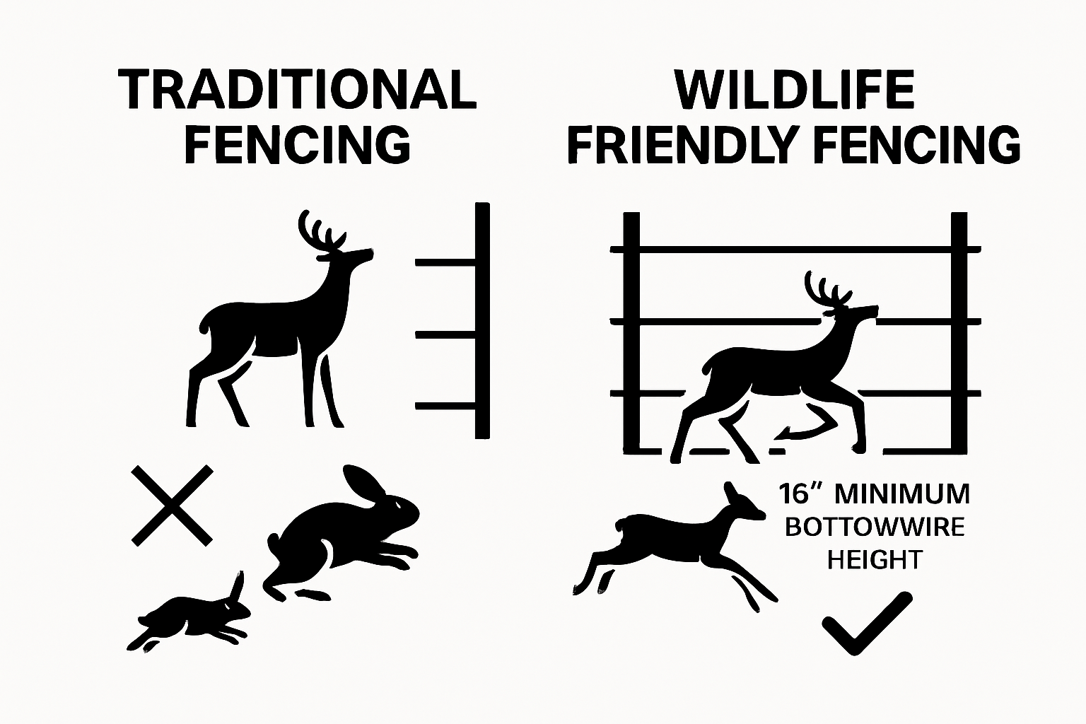 Comparison of traditional vs. wildlife friendly fencing for animal safety