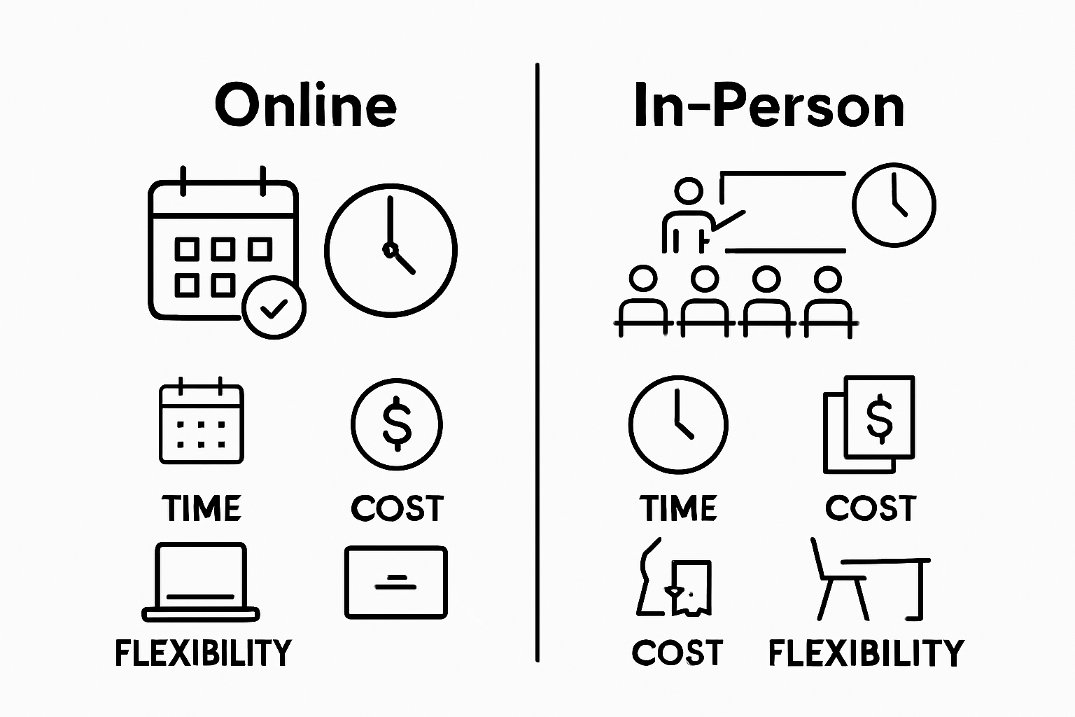 Infographic comparing online and in-person forklift certification benefits
