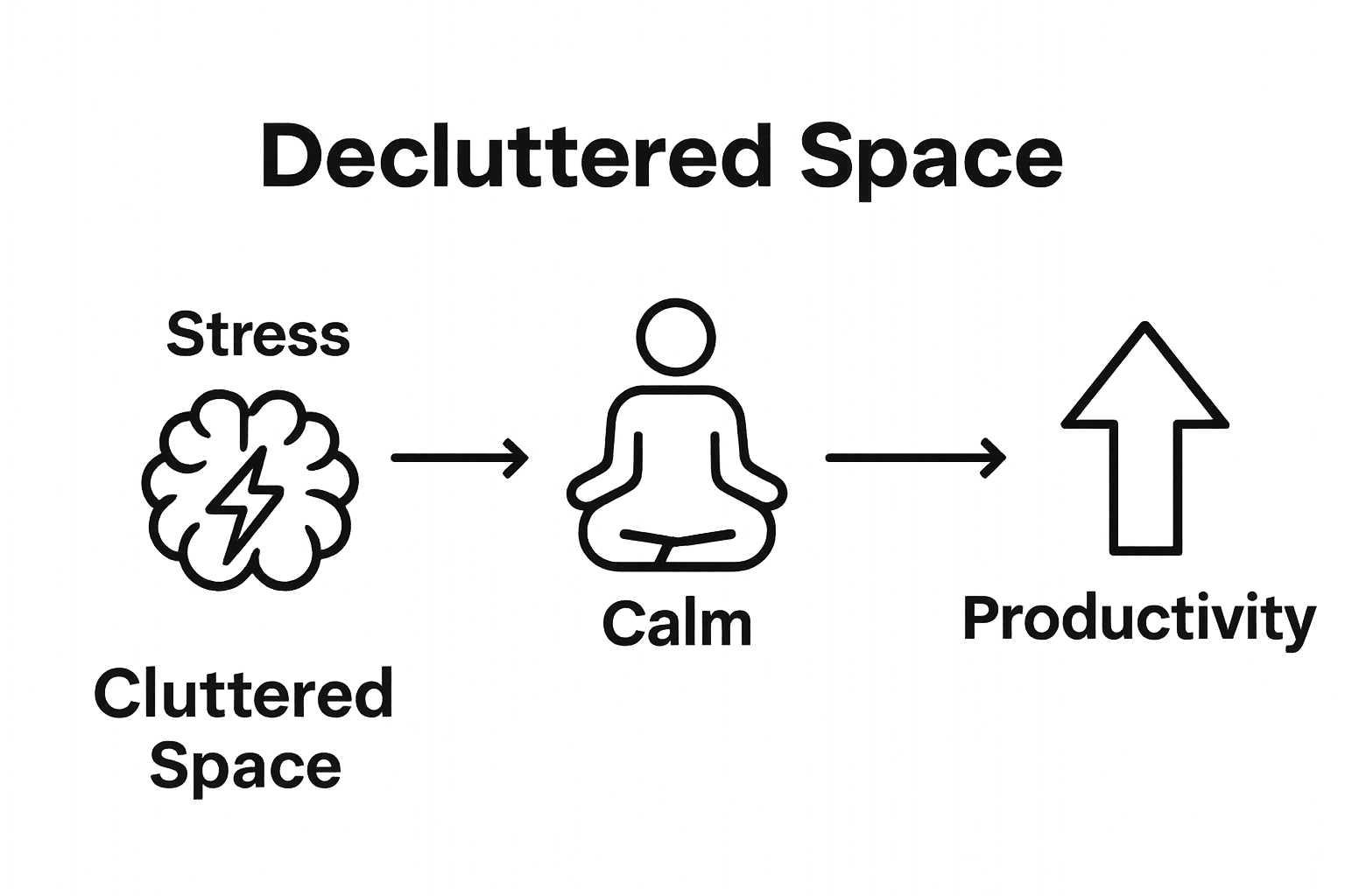 Simple infographic showing decluttering reducing stress and boosting productivity