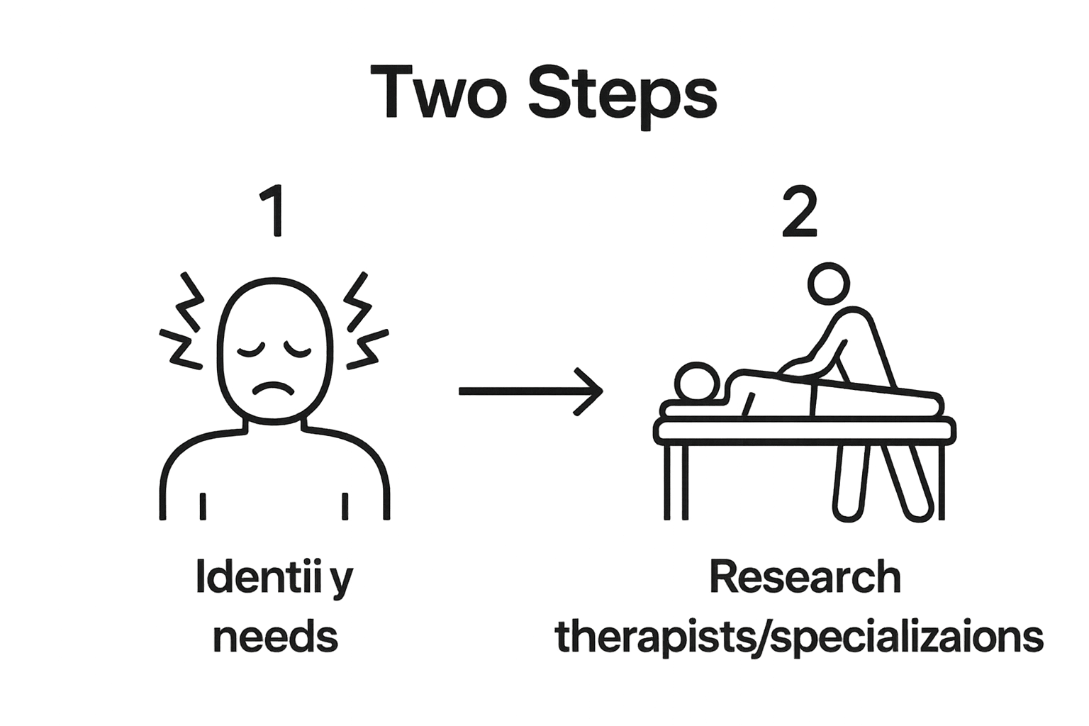 Infographic showing two steps: identifying needs and researching therapist.