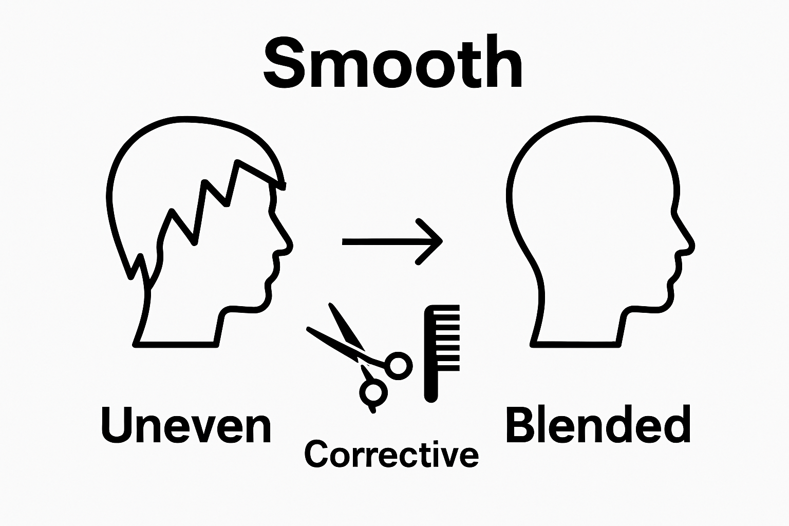 Before and after visual of bad to fixed haircut