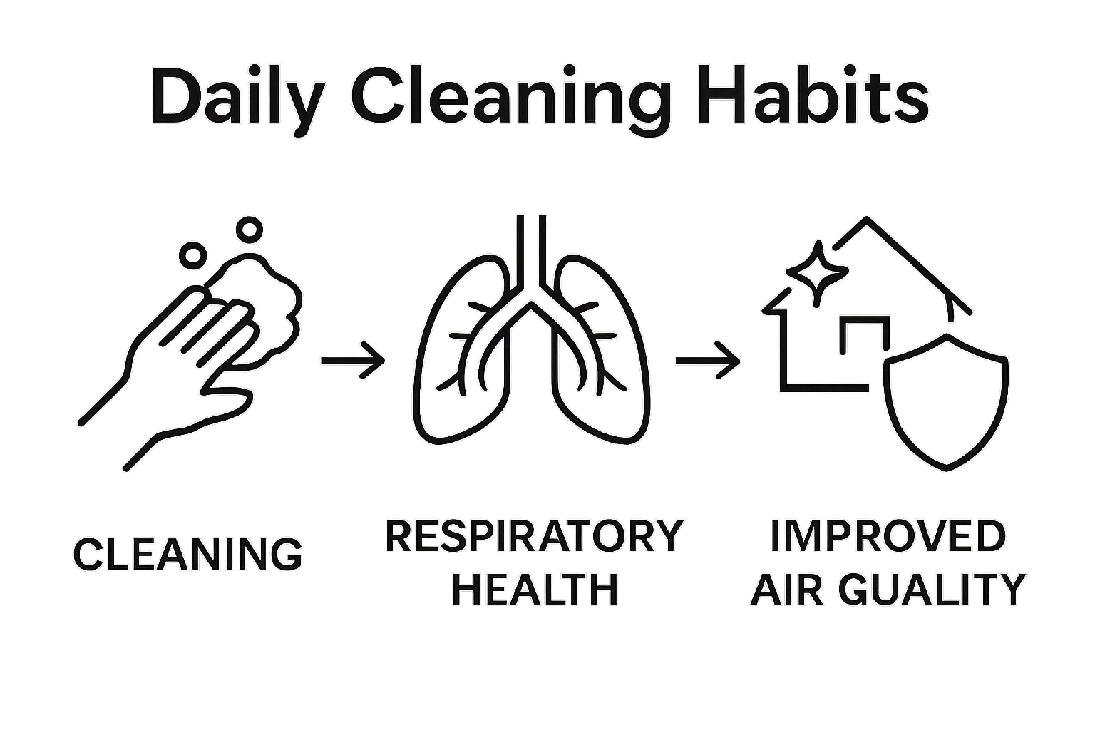 Infographic showing physical health benefits of daily cleaning: better air, less germs, healthier lungs