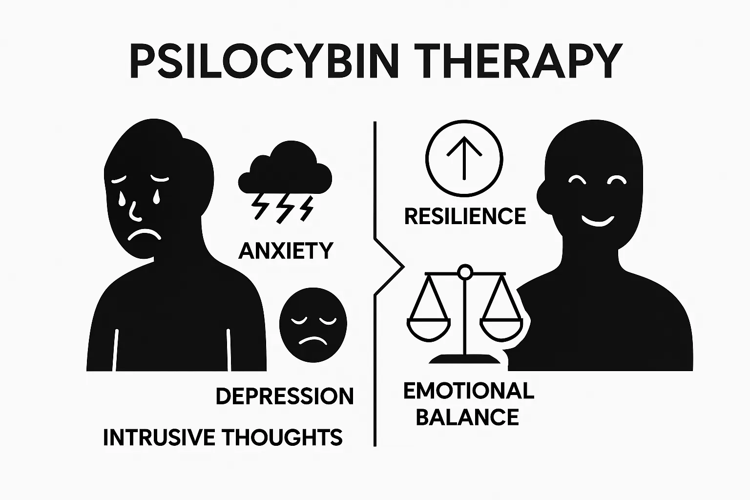 Infographic comparing PTSD symptoms before and after psilocybin therapy