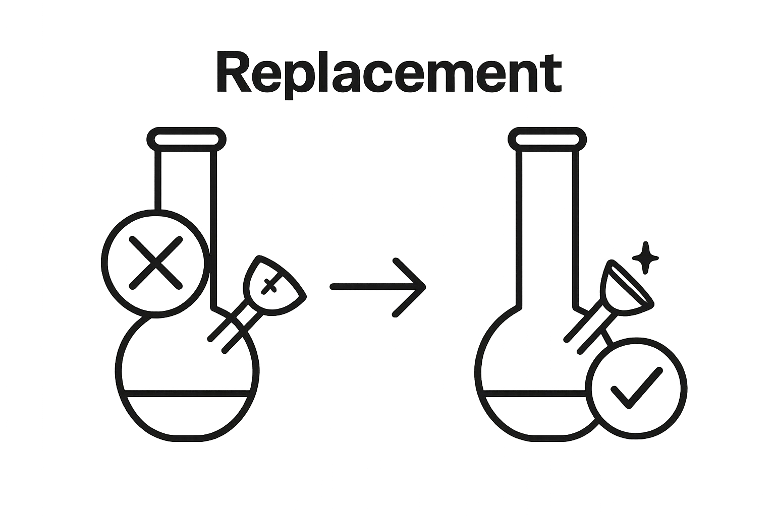 Infographic showing before and after bong accessory replacement