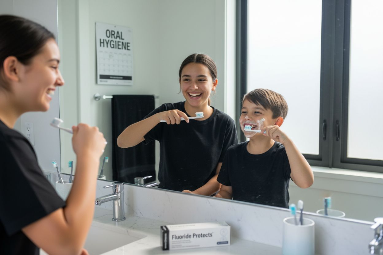 family tooth brushing fluoride