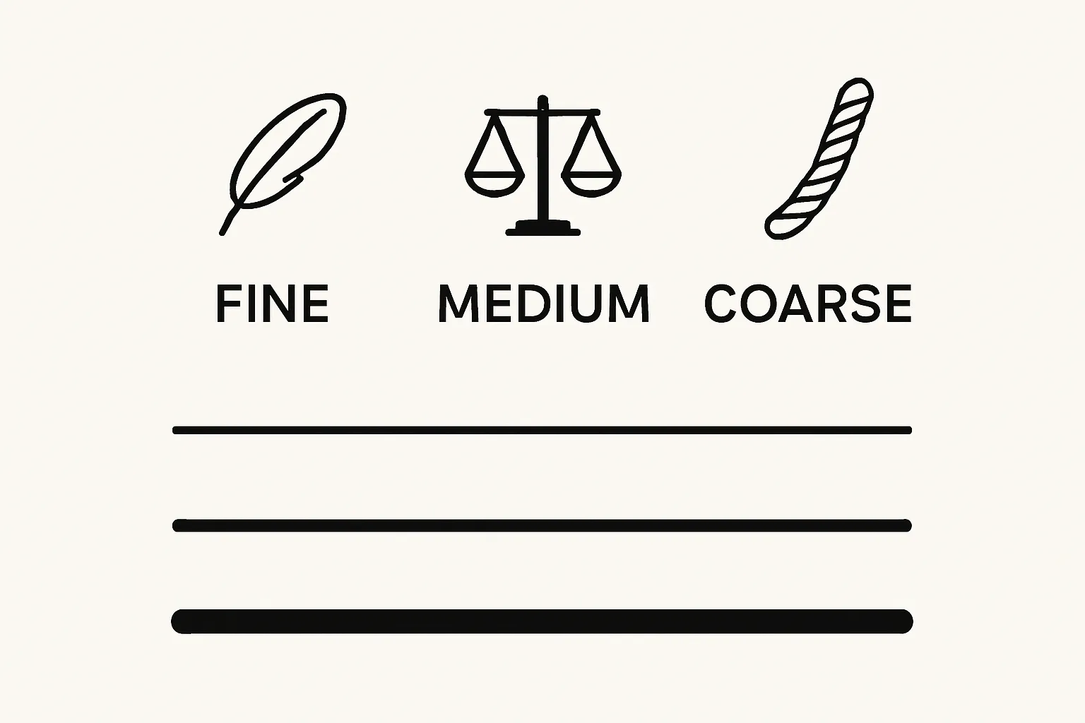 Visual comparison of fine, medium, and coarse hair strand types.