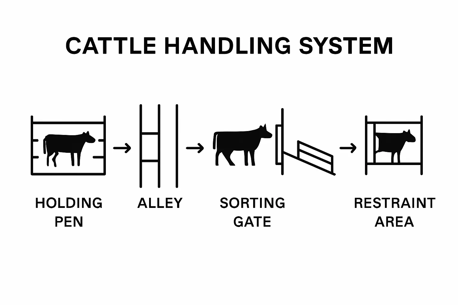 Five main cattle handling system components in sequence