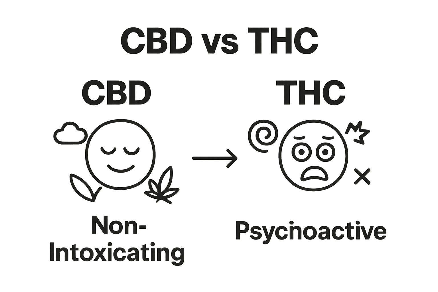 Comparison infographic of CBD versus THC effects