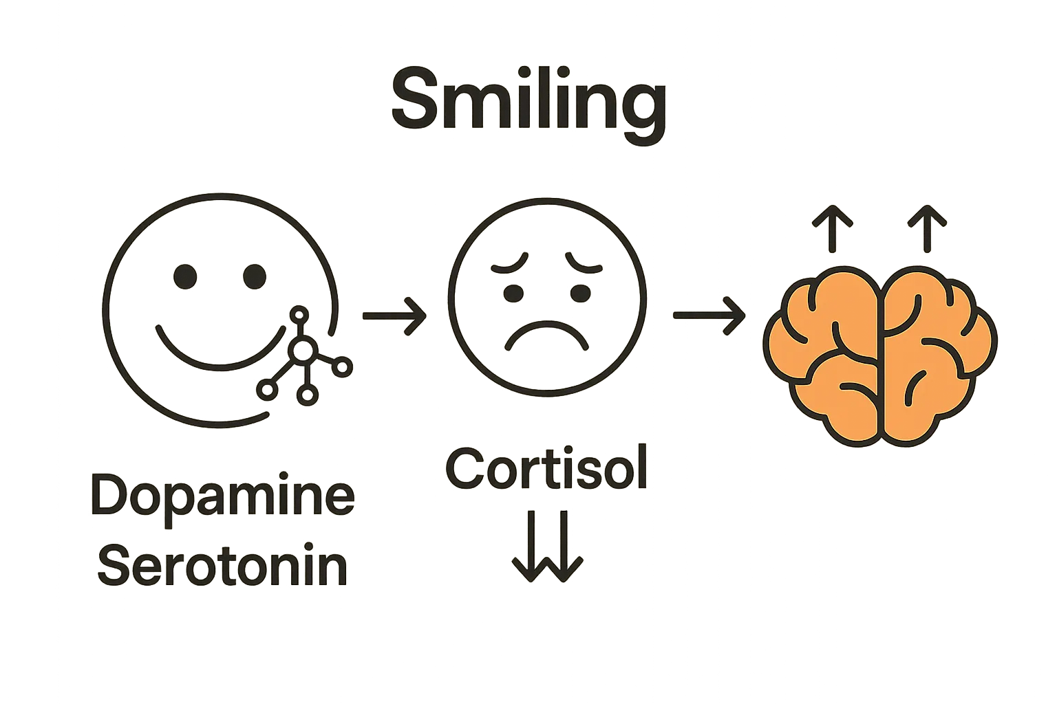 Infographic showing smiling reducing stress and boosting mood