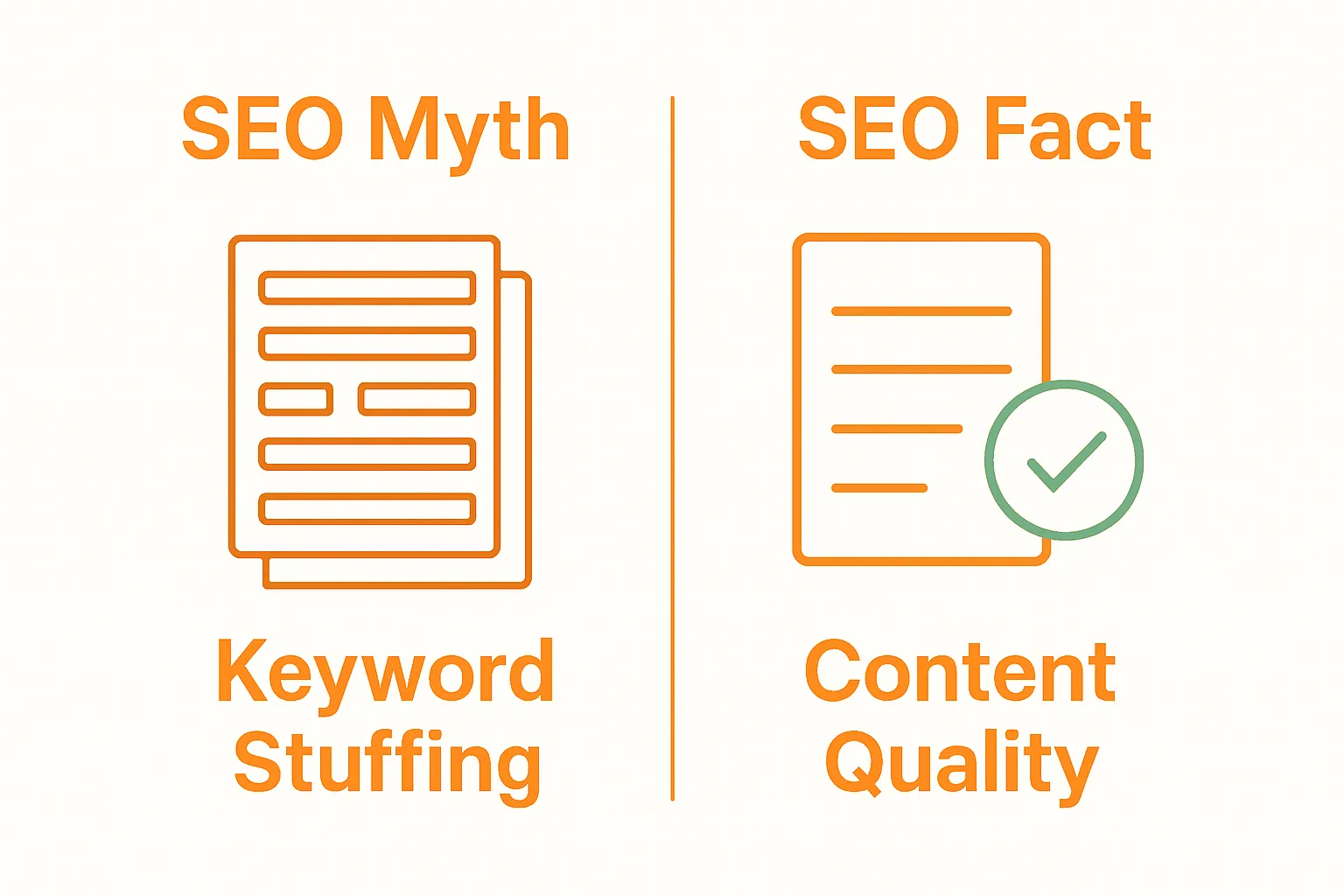 Infographic comparing SEO myth and fact with icons