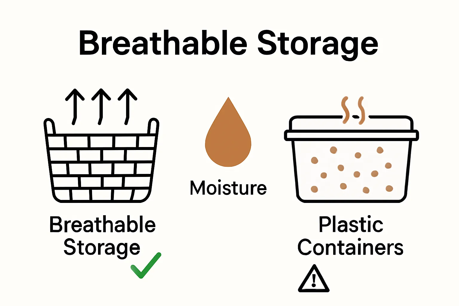 Infographic comparing breathable vs plastic linen storage