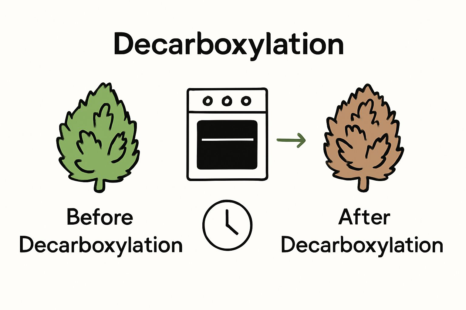 Before and after decarboxylation of cannabis infographic