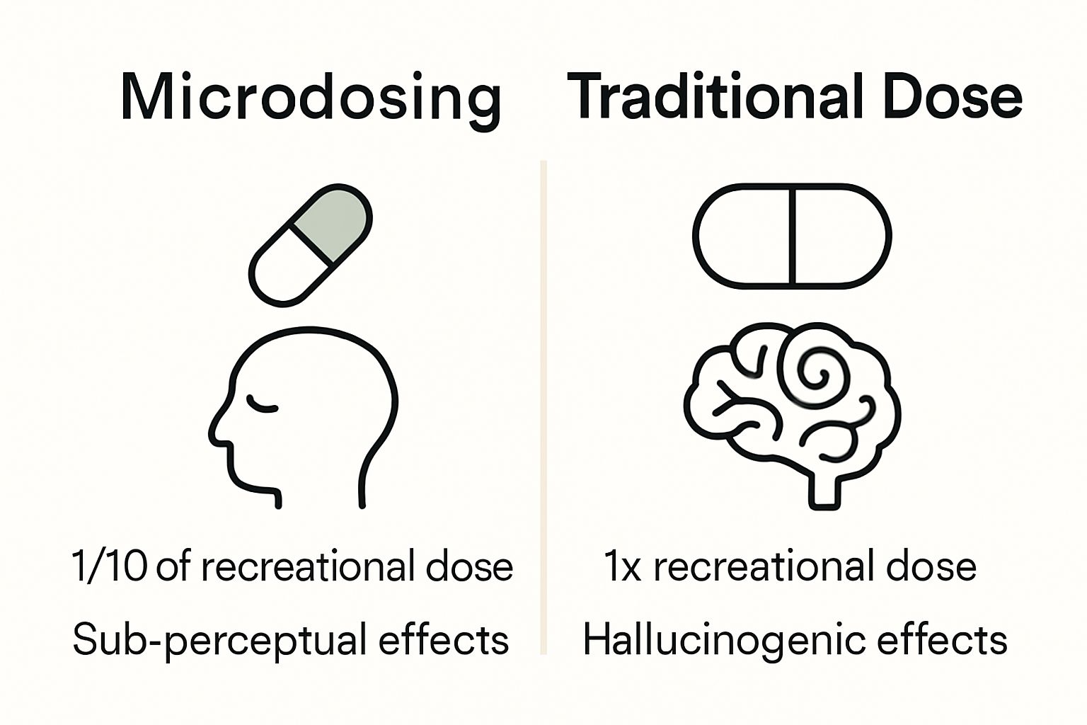 Side-by-side comparison of microdosing versus traditional psychedelic dosing