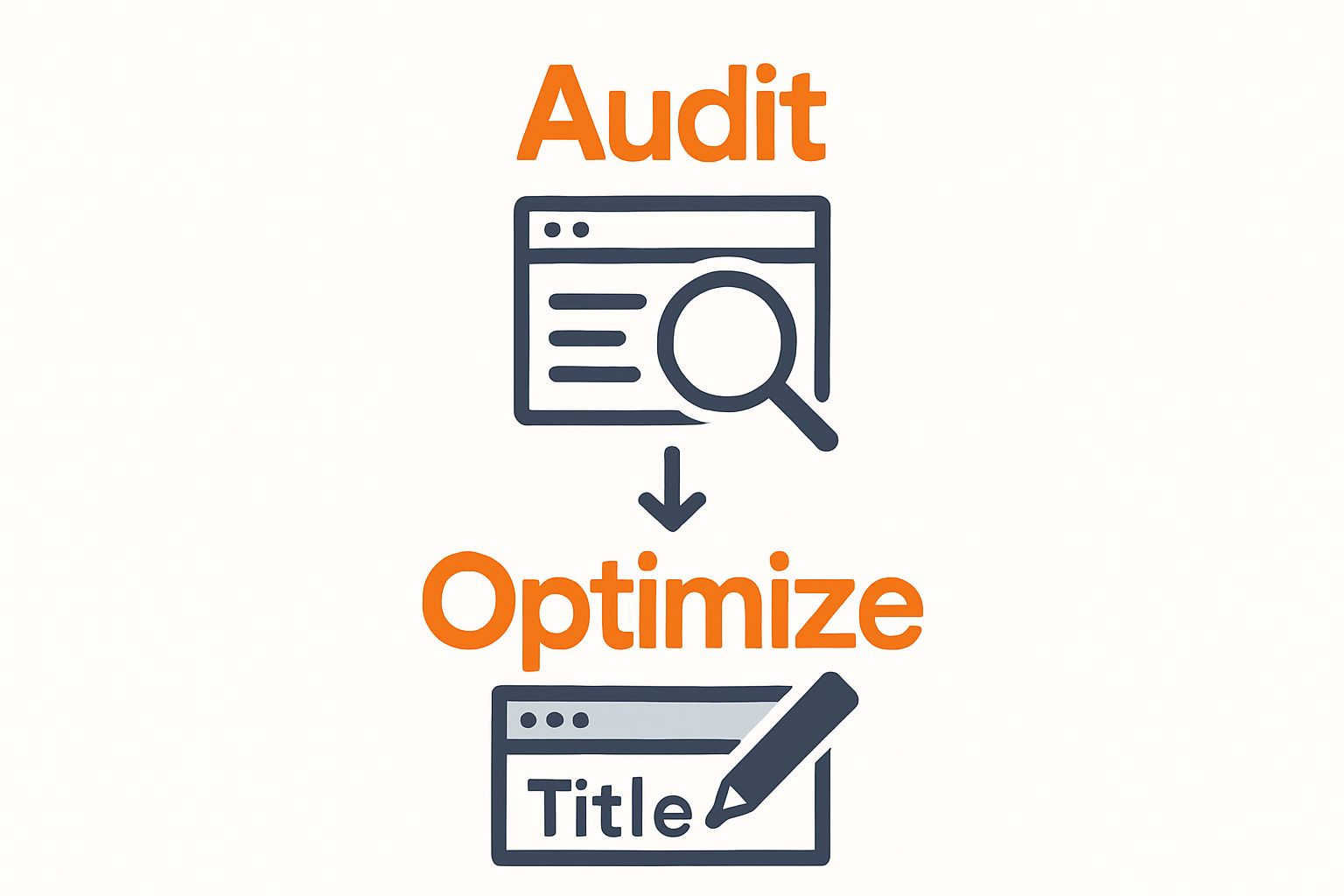 Infographic showing audit and optimize steps for meta descriptions