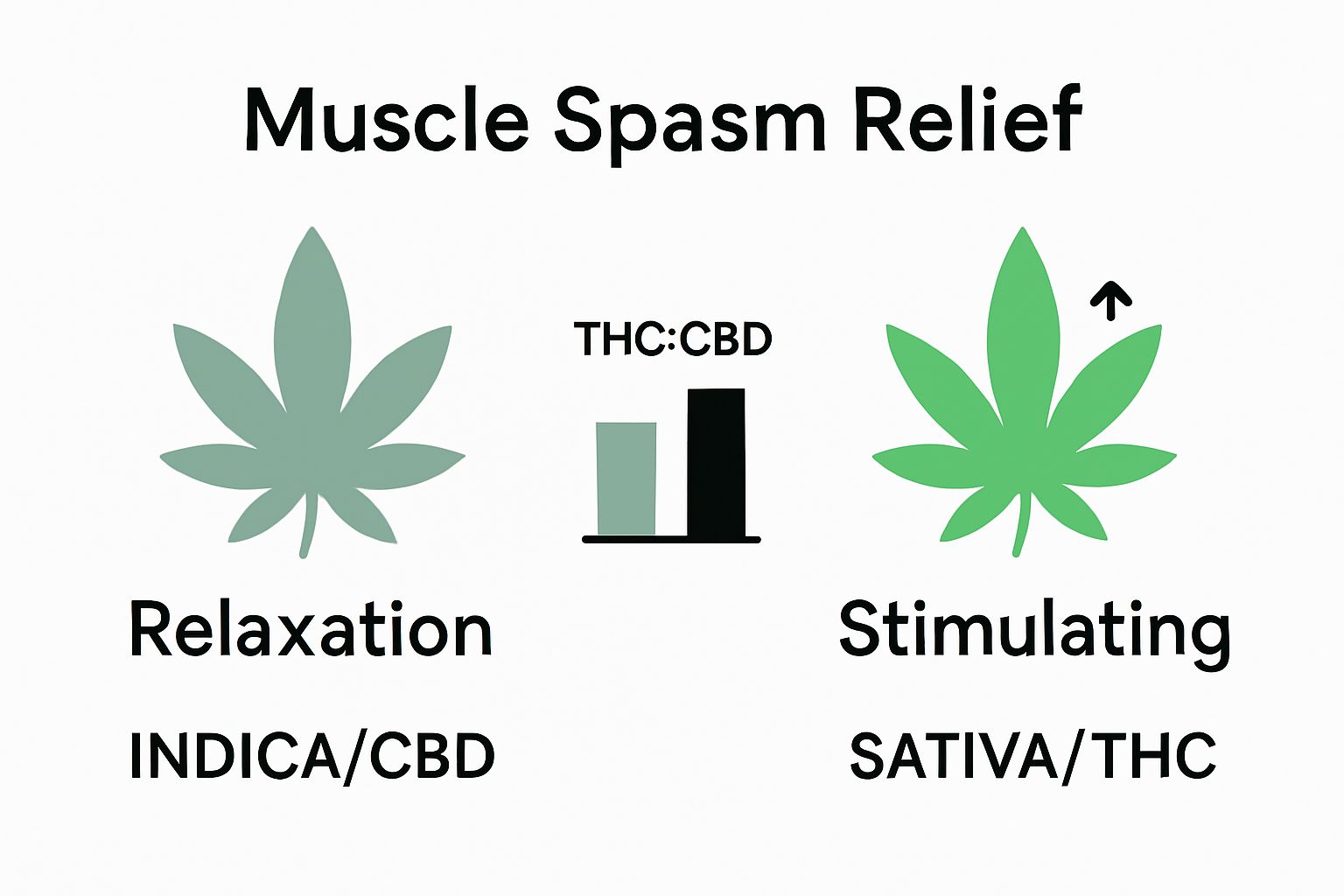 Infographic comparing Indica and Sativa strain effects for muscle spasms