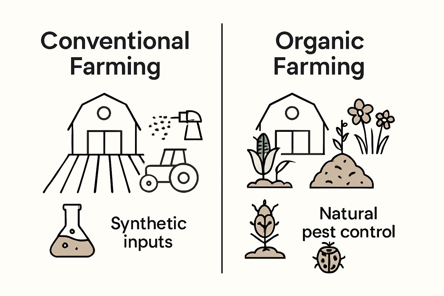 Comparison of organic vs conventional farming visual differences