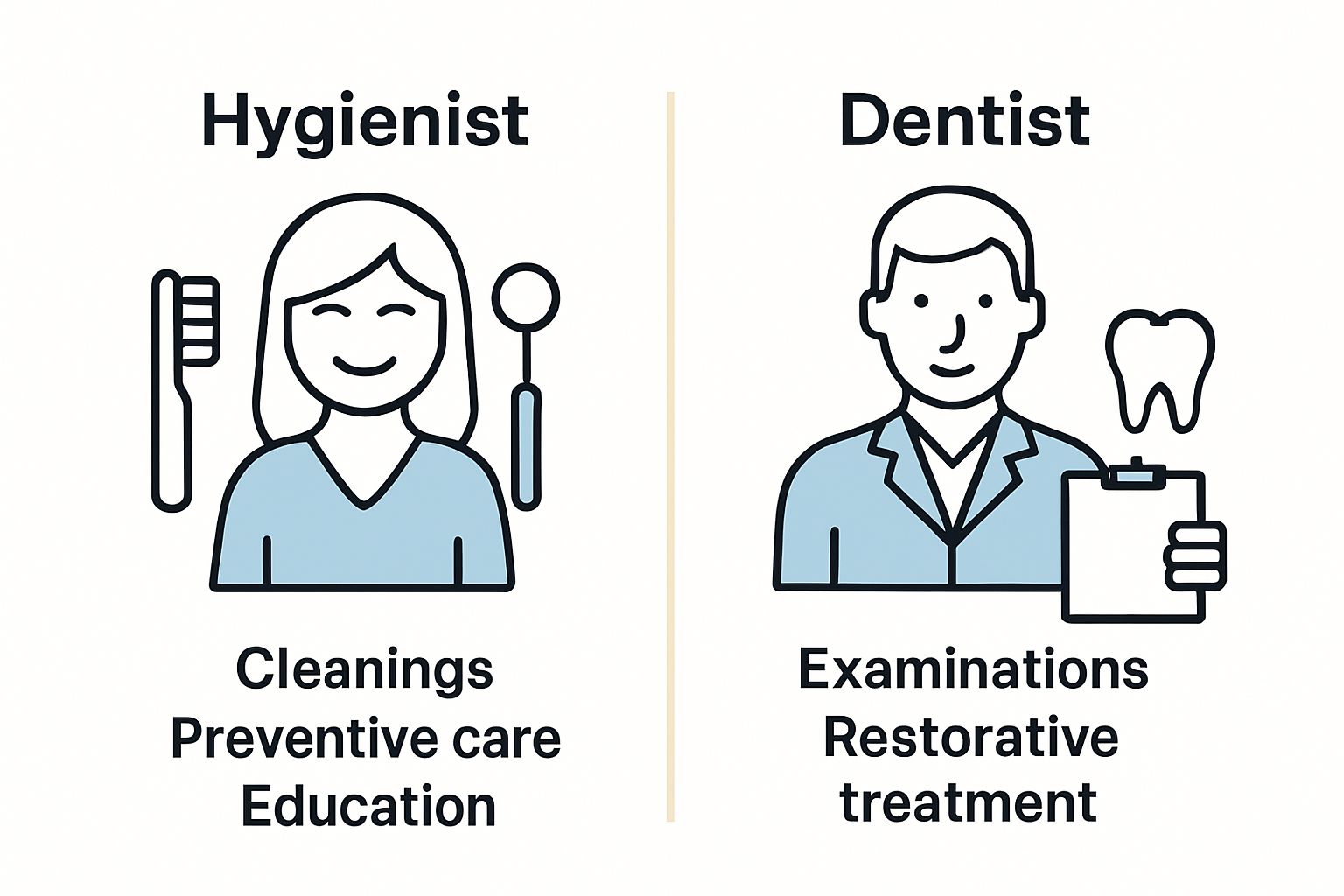 Infographic comparing dental hygienist and dentist responsibilities