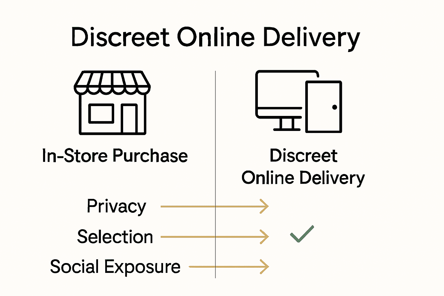 Infographic comparing in-store versus discreet online cannabis delivery features