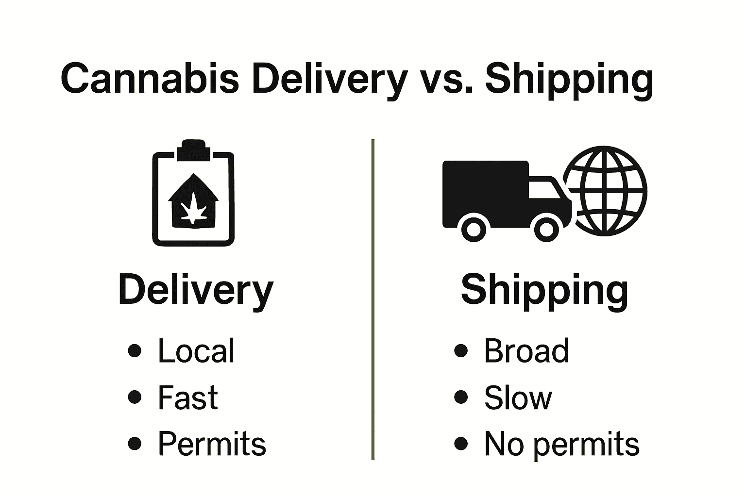 Comparison infographic: cannabis delivery versus shipping features