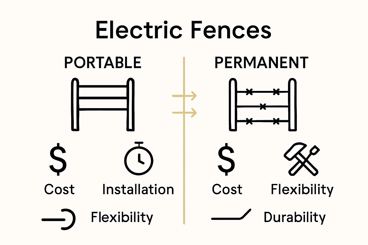 Infographic compares features of portable and permanent livestock fencing options.