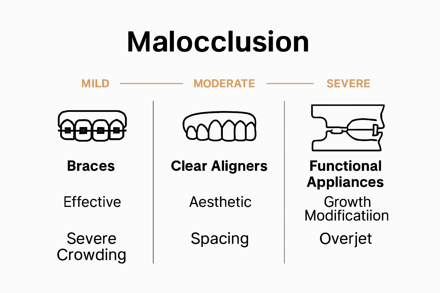 Comparison of braces, aligners, and appliances for malocclusion treatment