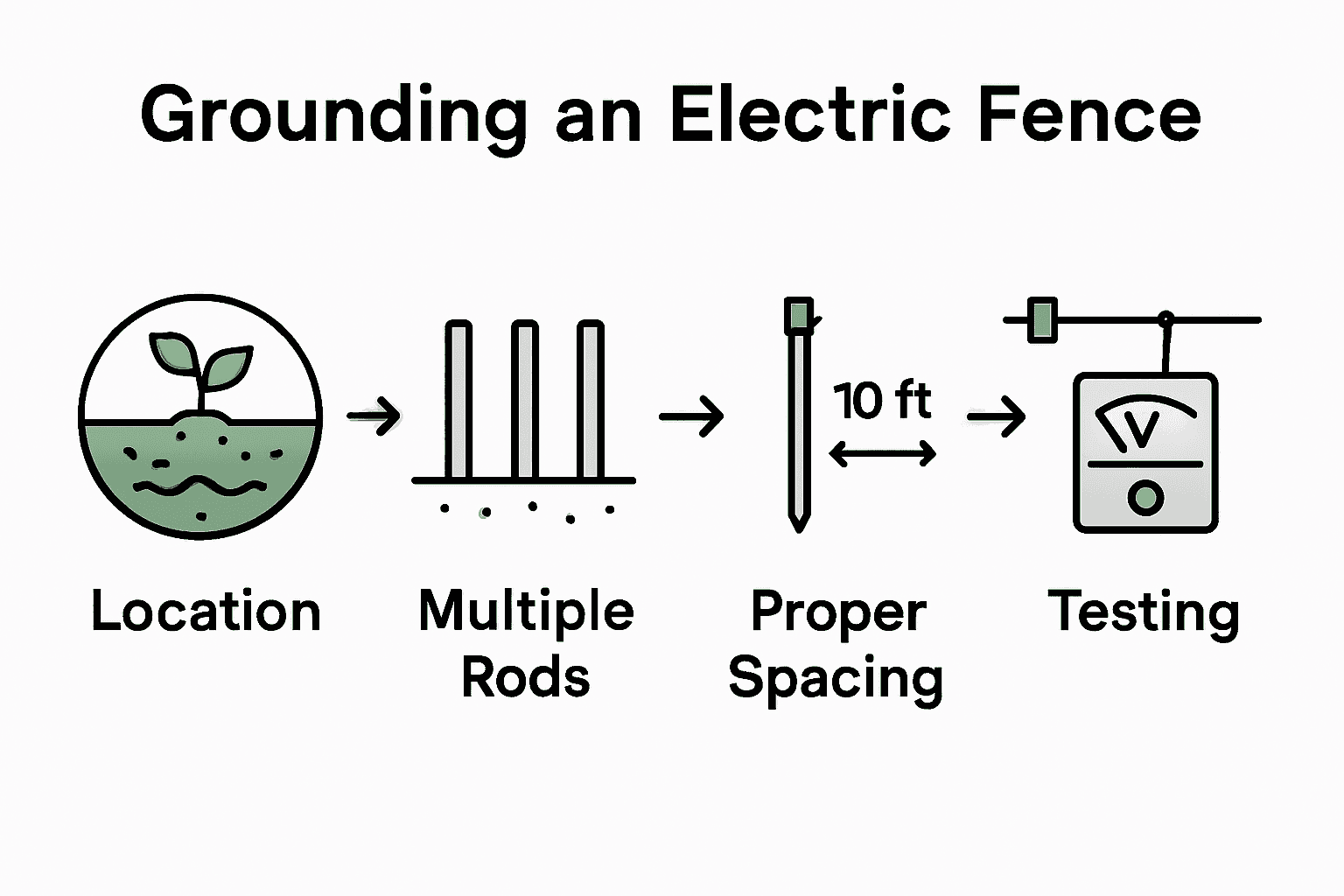 Infographic showing 5 key electric fence grounding steps