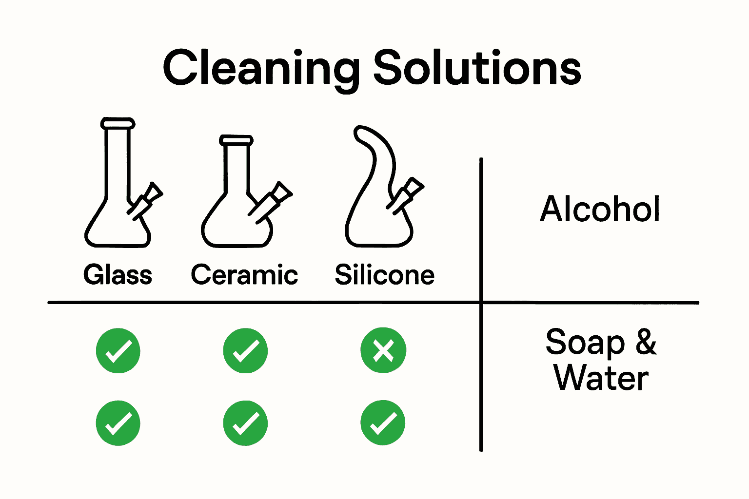 Infographic comparing bong materials and best cleaning methods