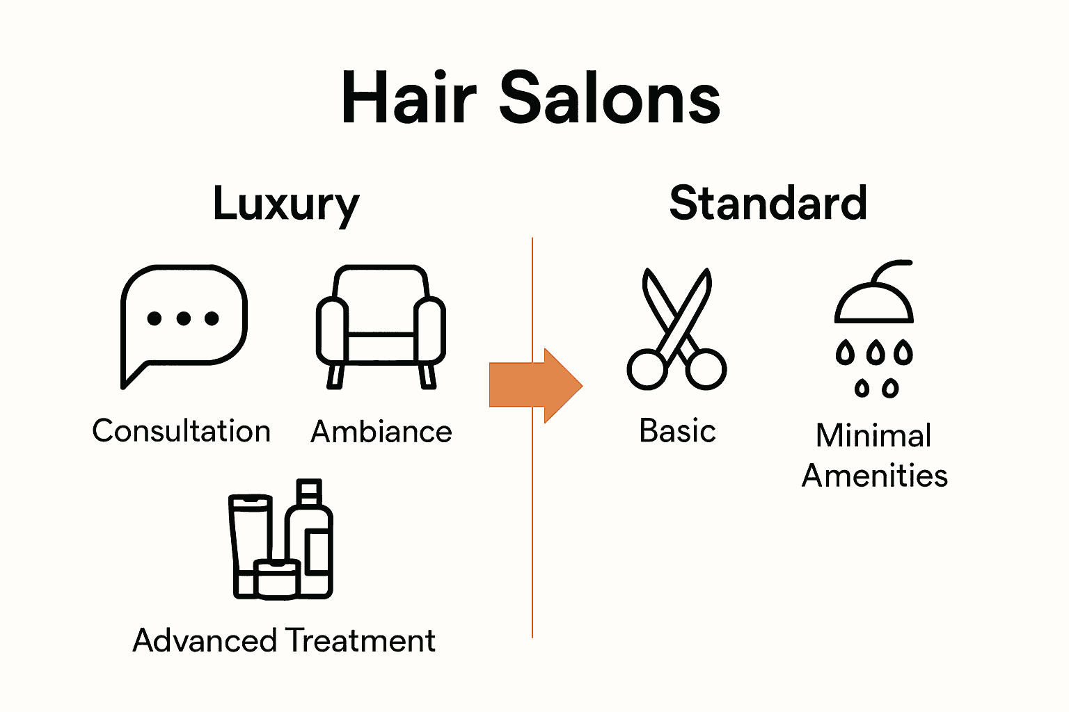 Infographic comparing luxury and standard hair salon experiences.